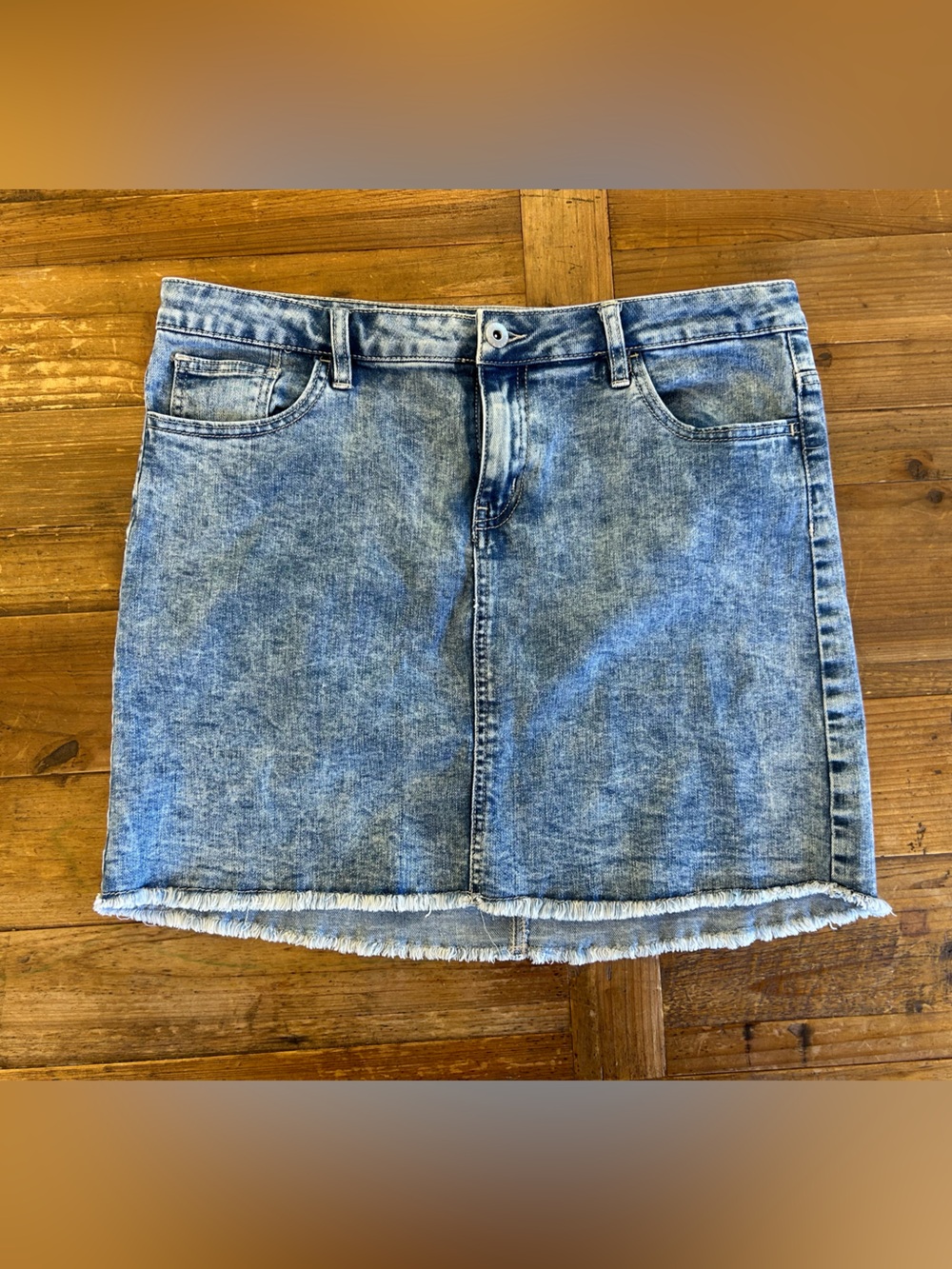 Light Wash Denim Mini Skirt with Frayed Hem